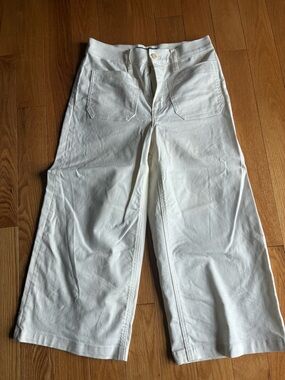 Point Sur High-Rise Wide Leg White Cropped Jeans with Patch Pockets